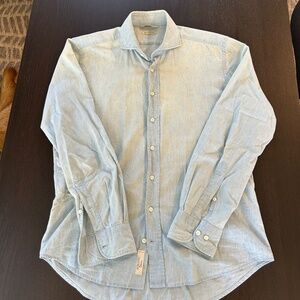 Suitsupply Light Washed Denim Shirt - Albiate Denim, Size 15.75/40